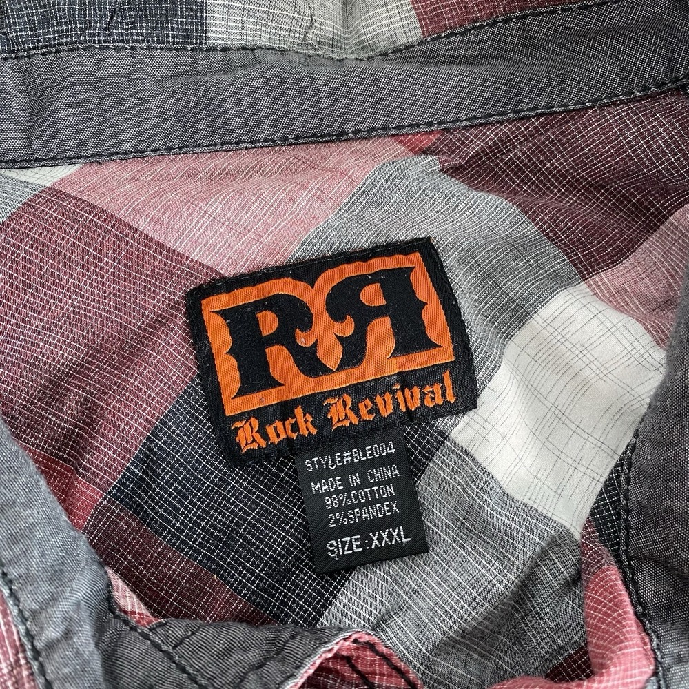 Rock Revival Shirt Men's Size 3XL SLIM Long Sleeve Pearl Snap Plaid Embroidered - Picture 13 of 16